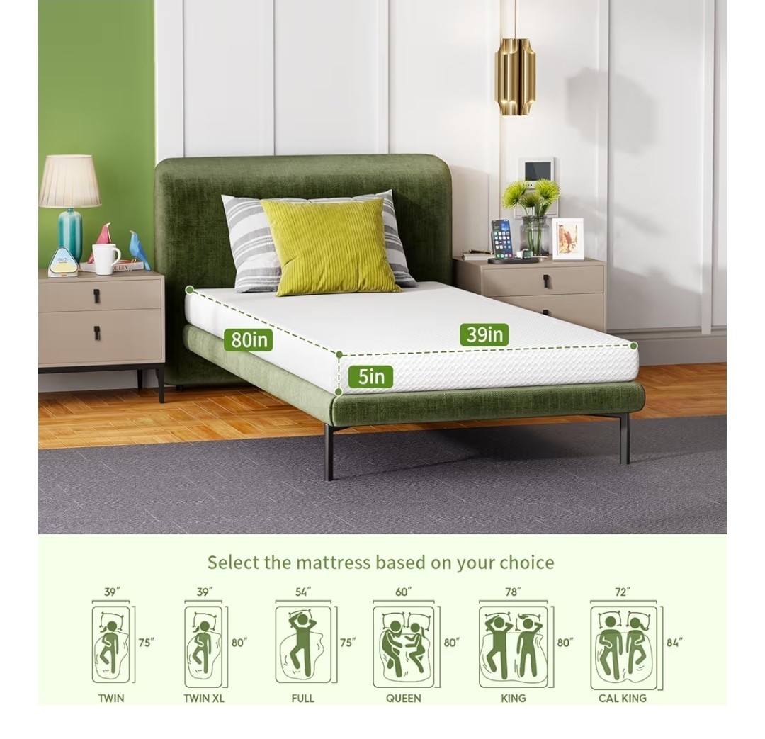 FDW Twin XL 5″ Gel Memory Foam Mattress Medium Cooling Technology