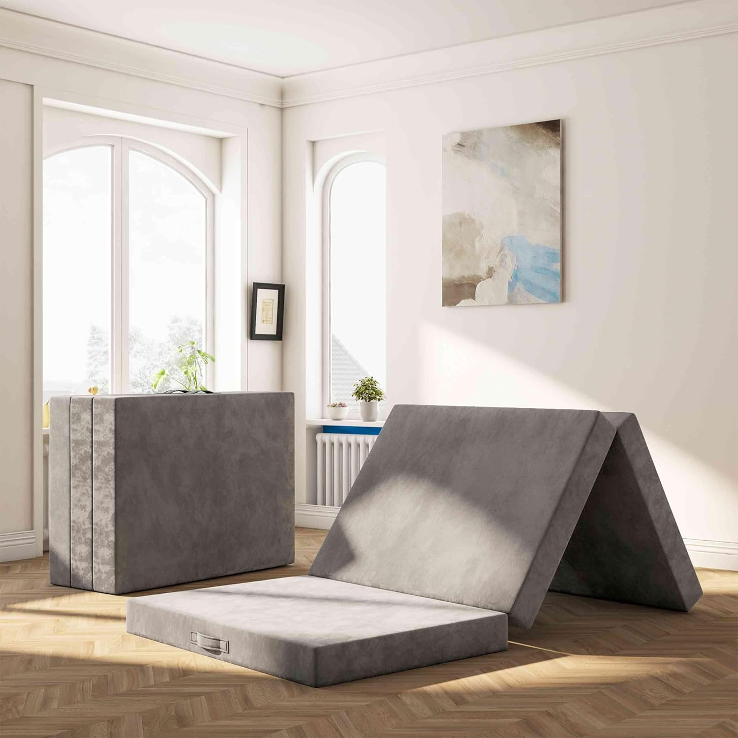 Tri-Fold Memory Foam Mattress, Folding Mattress with Washable Cover, Reversible