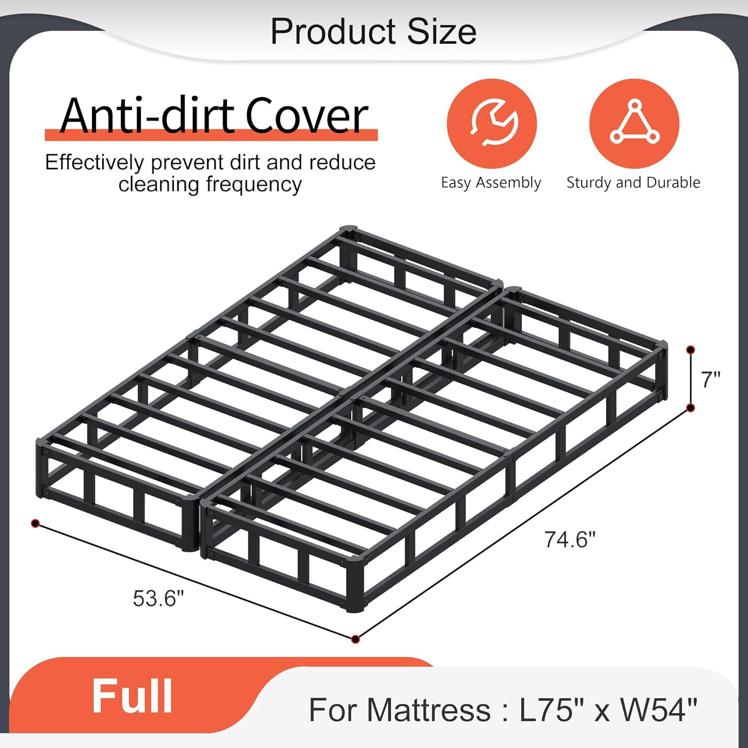 7″ Heavy Duty Split Box Spring with Fabric Cover – Easy Assembly & Noise-Free