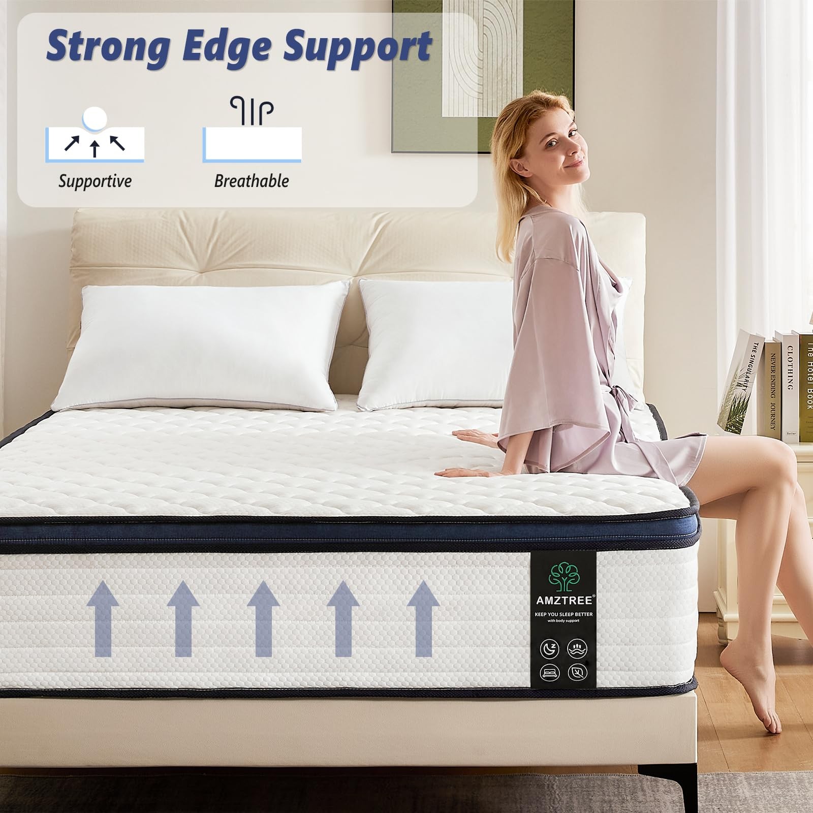 Queen Mattress 14 Inch Queen Size Mattresses – Memory Foam & Pocket Coils Spr…