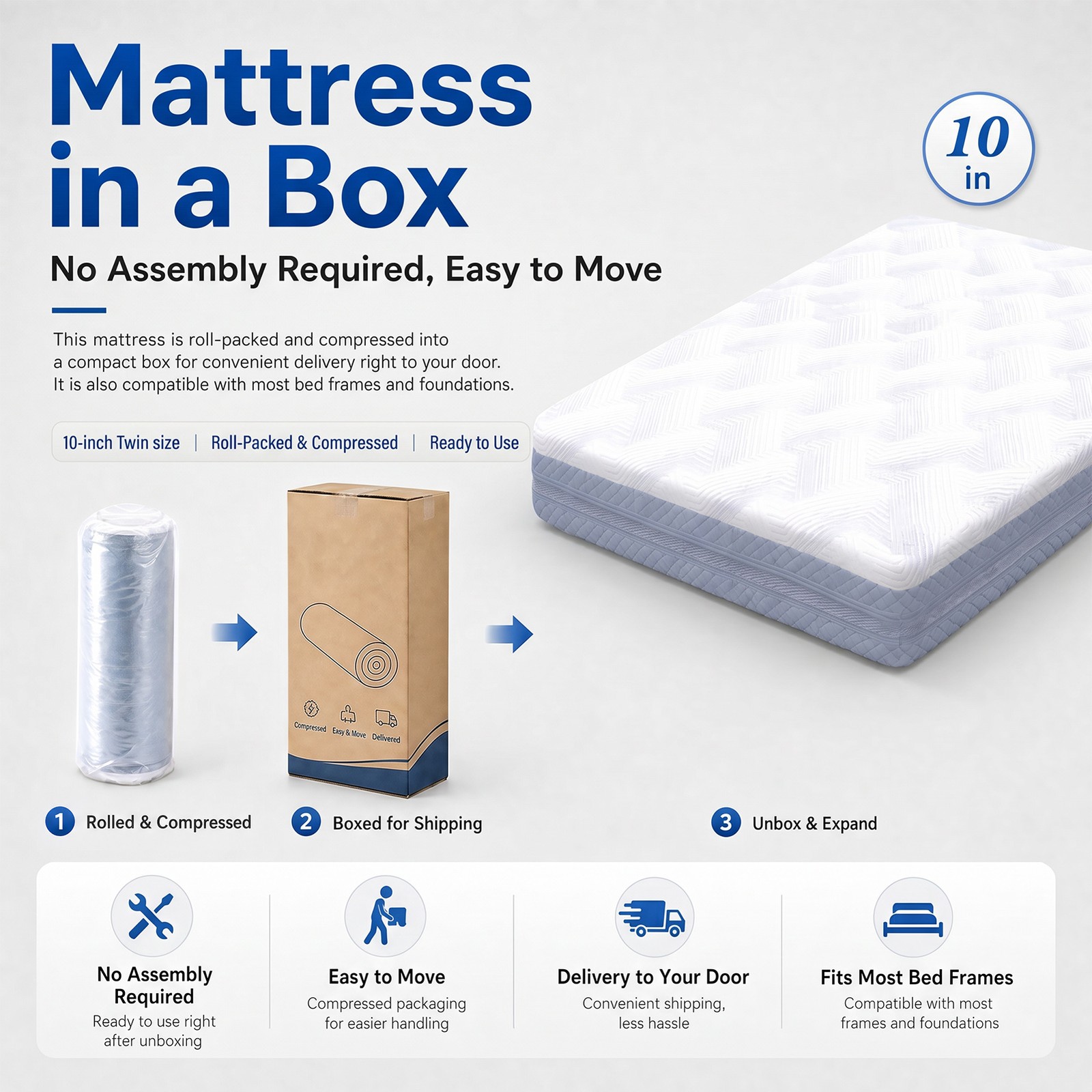 10 Inch Twin Size Mattress Breathable High Density Memory Foam Bed Mattress