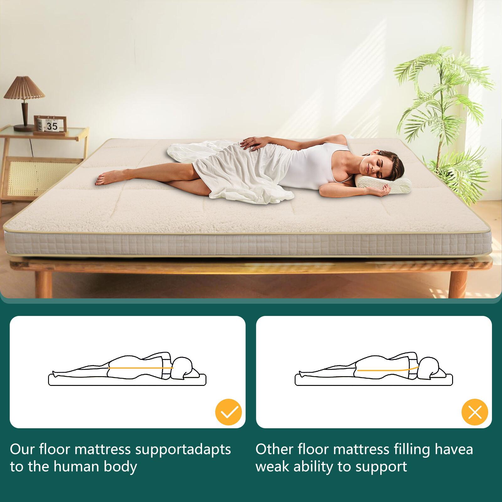 SUNYRISY 4 In Folding Mattress Foldable Sherpa Fleece Mattress 2-Use Tatami Mat