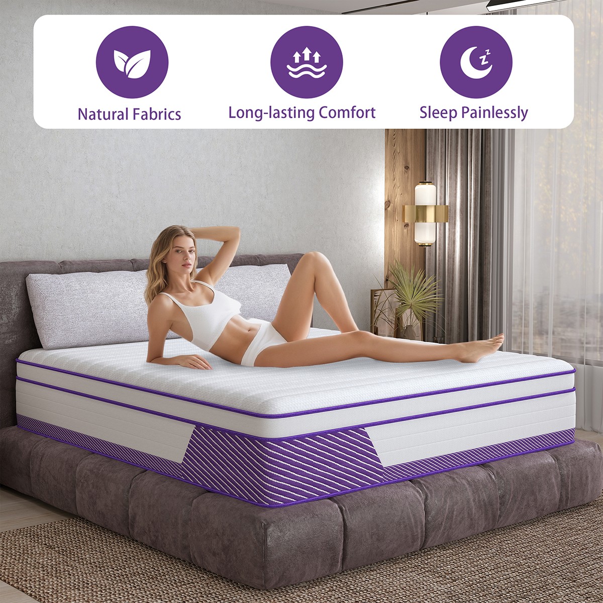 12 Inch King Size Mattress In a Box Gel Memory Foam Hybrid Spring Medium Firm