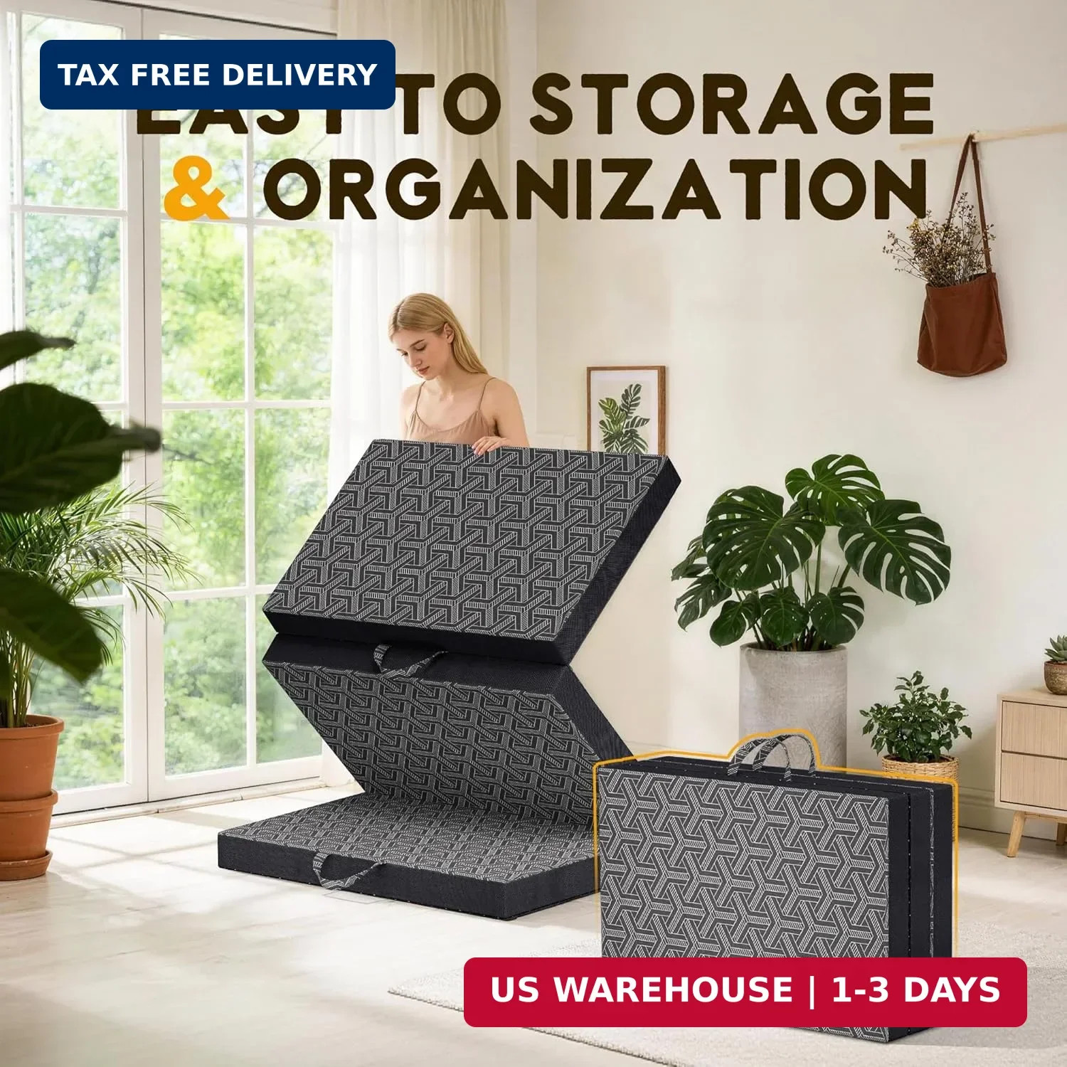 Foldable Mattress Twin,6″ Memory Foam Mattress Topper,Trifold Mattress with Wash