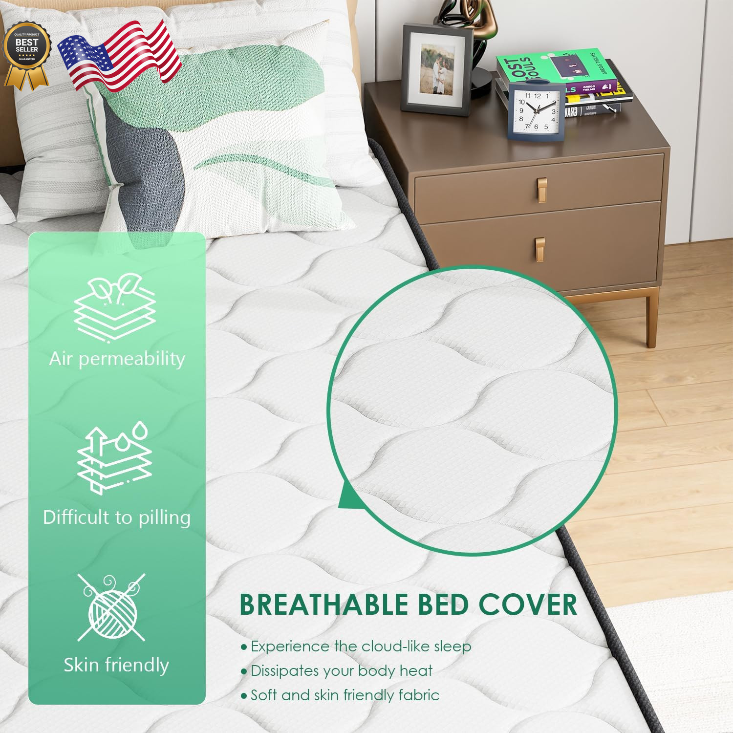 6 Inch Full Mattress Medium Firm Hybrid Mattress White with High-Density Foam
