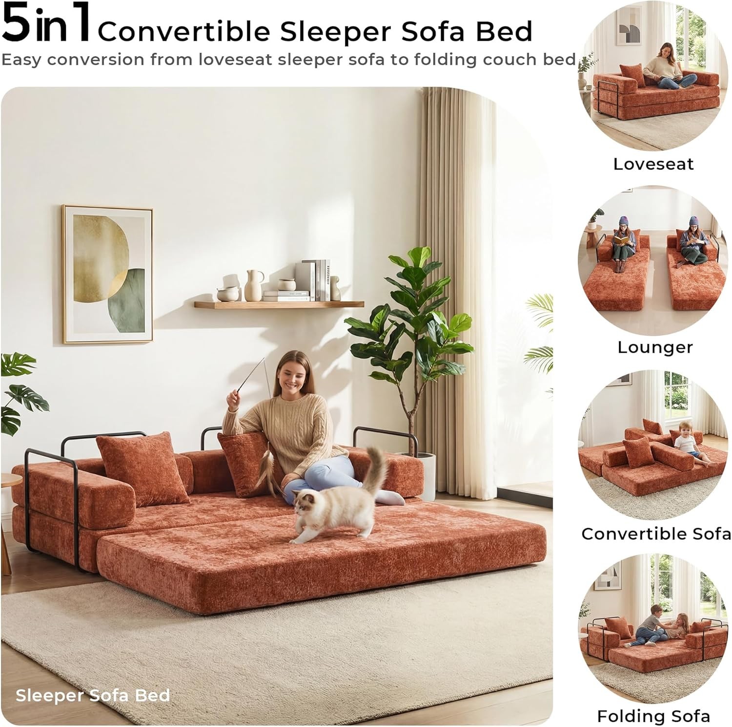 77″ Convertible Sleeper Sofa Bed, Bonel Cloud Queen Futon Couches