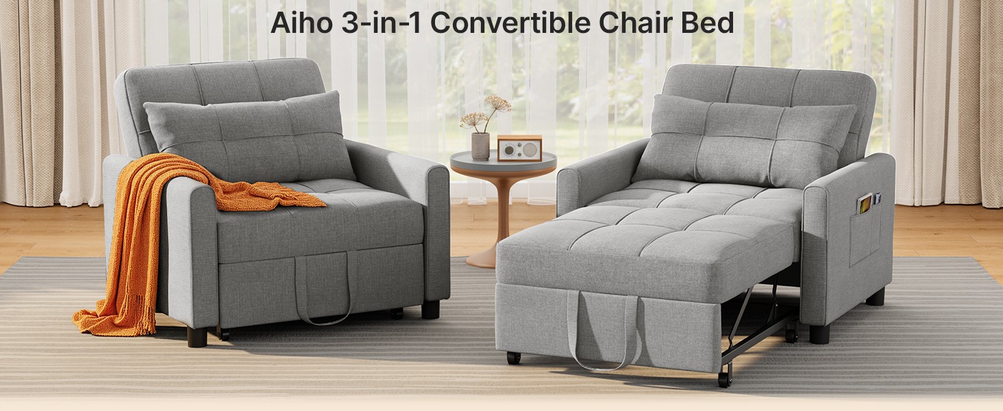 Convertible Sleeper Chair, 3-in-1 Sofa Bed with Adjustable Design,