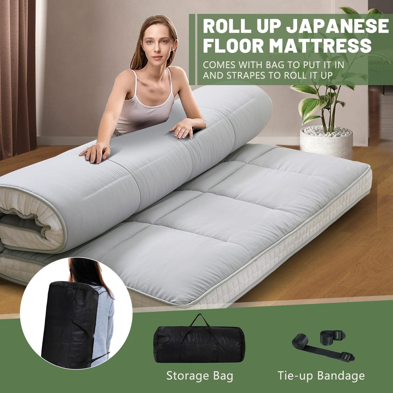 SUNYRISY Japanese Floor Mattress Futon Mattress 5 in Topper Thicken Tatami Mat