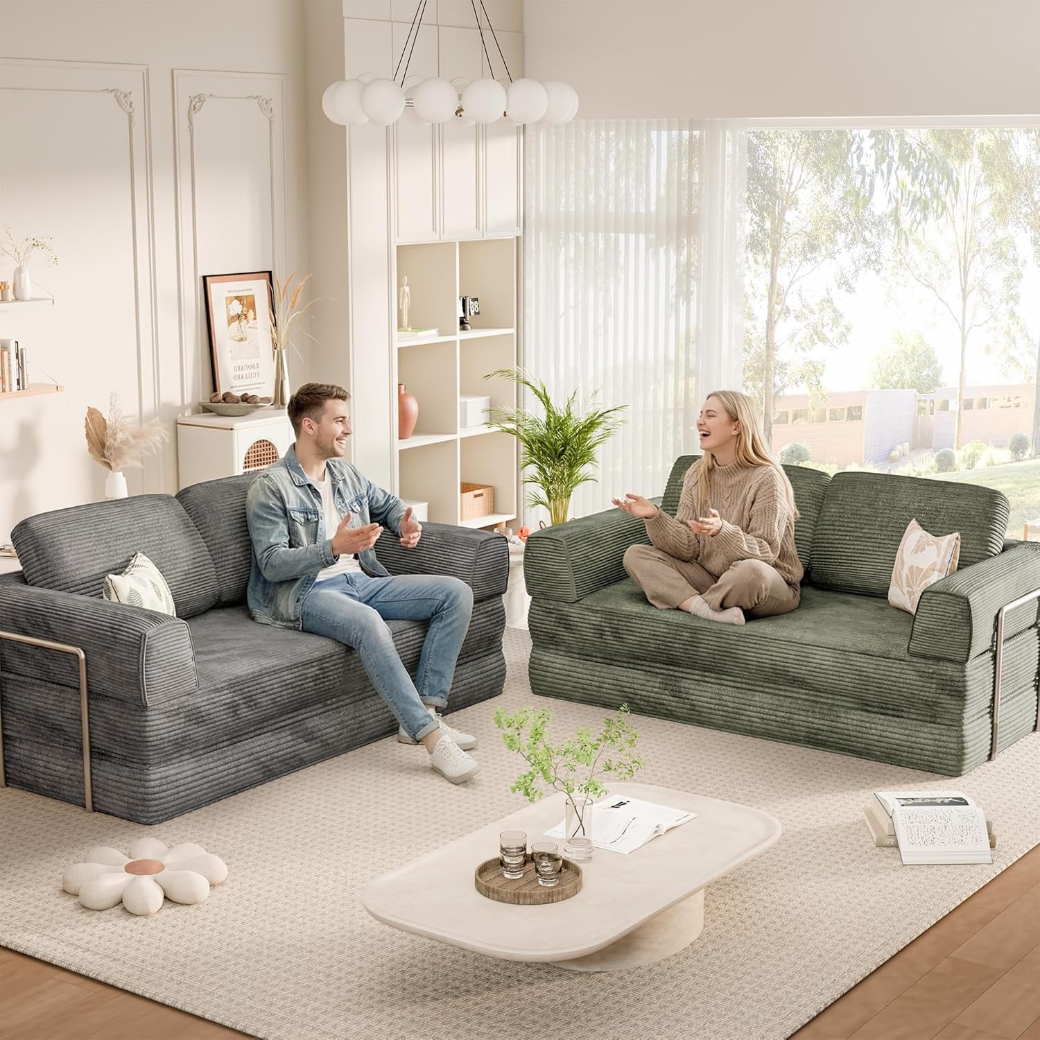 4-in-1 Convertible Sofa Bed, Oversized Bonel Couch with 4 Fre