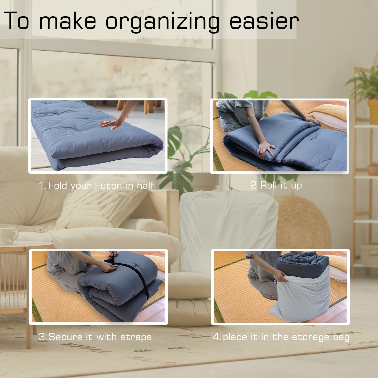 Japanese Floor Mattress Futon Mattress with Cover (Grey, Full 80″ L x 54″ W x…