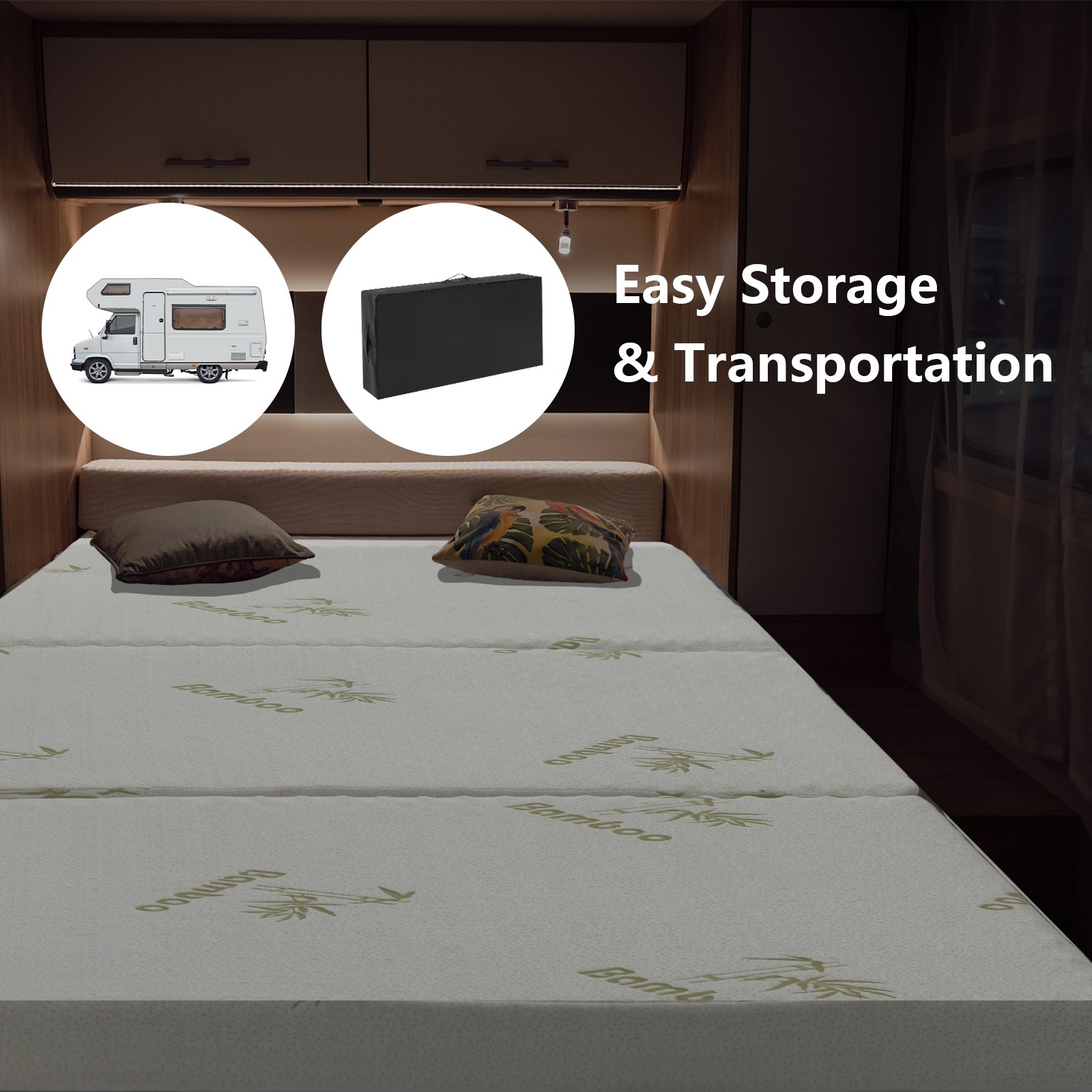 FULL 3″ Tri-fold Memory Foam Floor Mattress Topper Portable w/ Carrying Bag