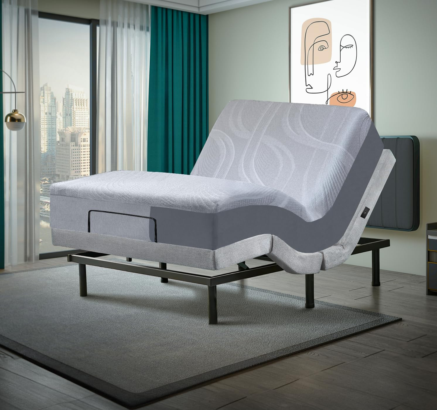 Premium Queen Adjustable Bed & 14″ Gel Memory Foam Mattress with Massage