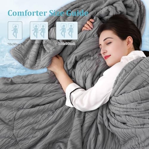 Dark Grey Cooling Comforter for Hot Sleepers – 90″x90″ – Full/Queen Full/Queen