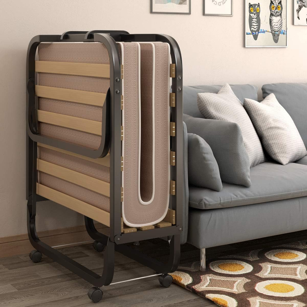 Portable Foldable Bed with 4″ Memory Foam Mattress & Wheels, Made in Italy