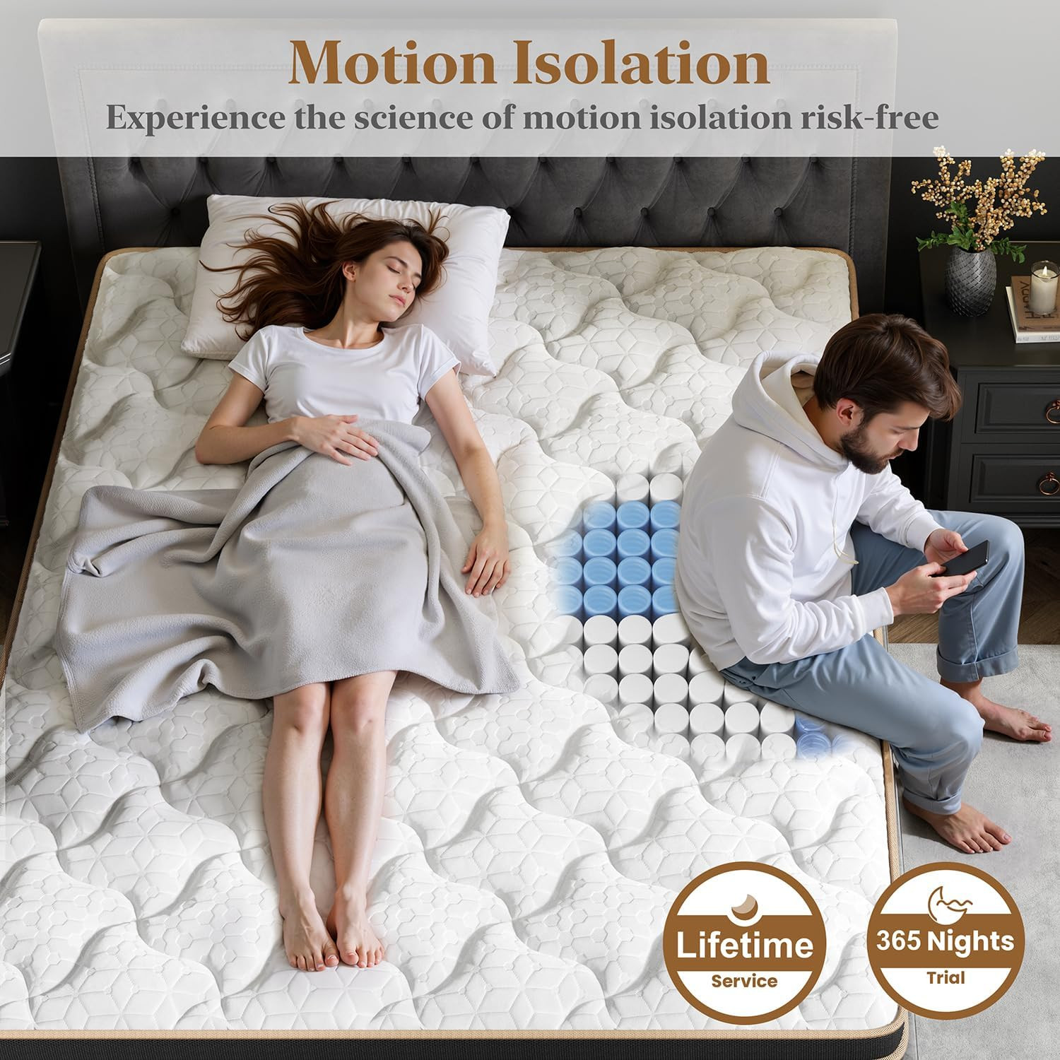 Queen Mattress 12 Inch, Cooling Hybrid Bed in a Box, 7-Zones Individual Pocket S