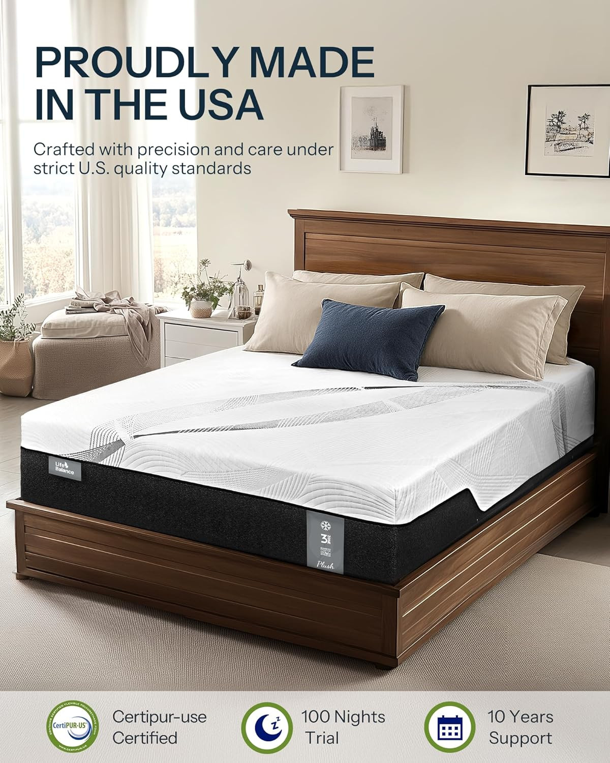 14″ Plush Hybrid Full Size Mattress – USA Made, Cooling & Supportive Design