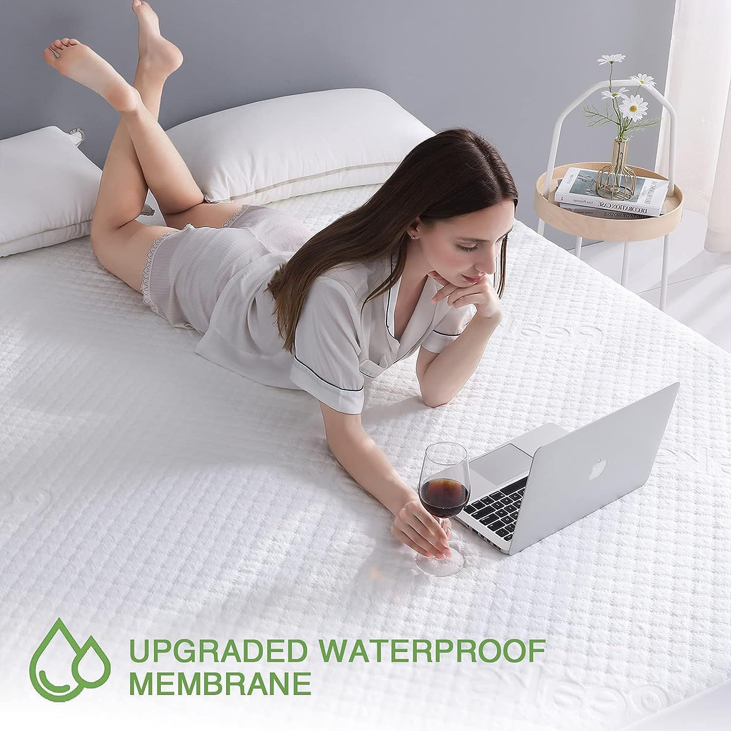 King Size Waterproof Mattress Protector Cooling Rayon from Bamboo King, White
