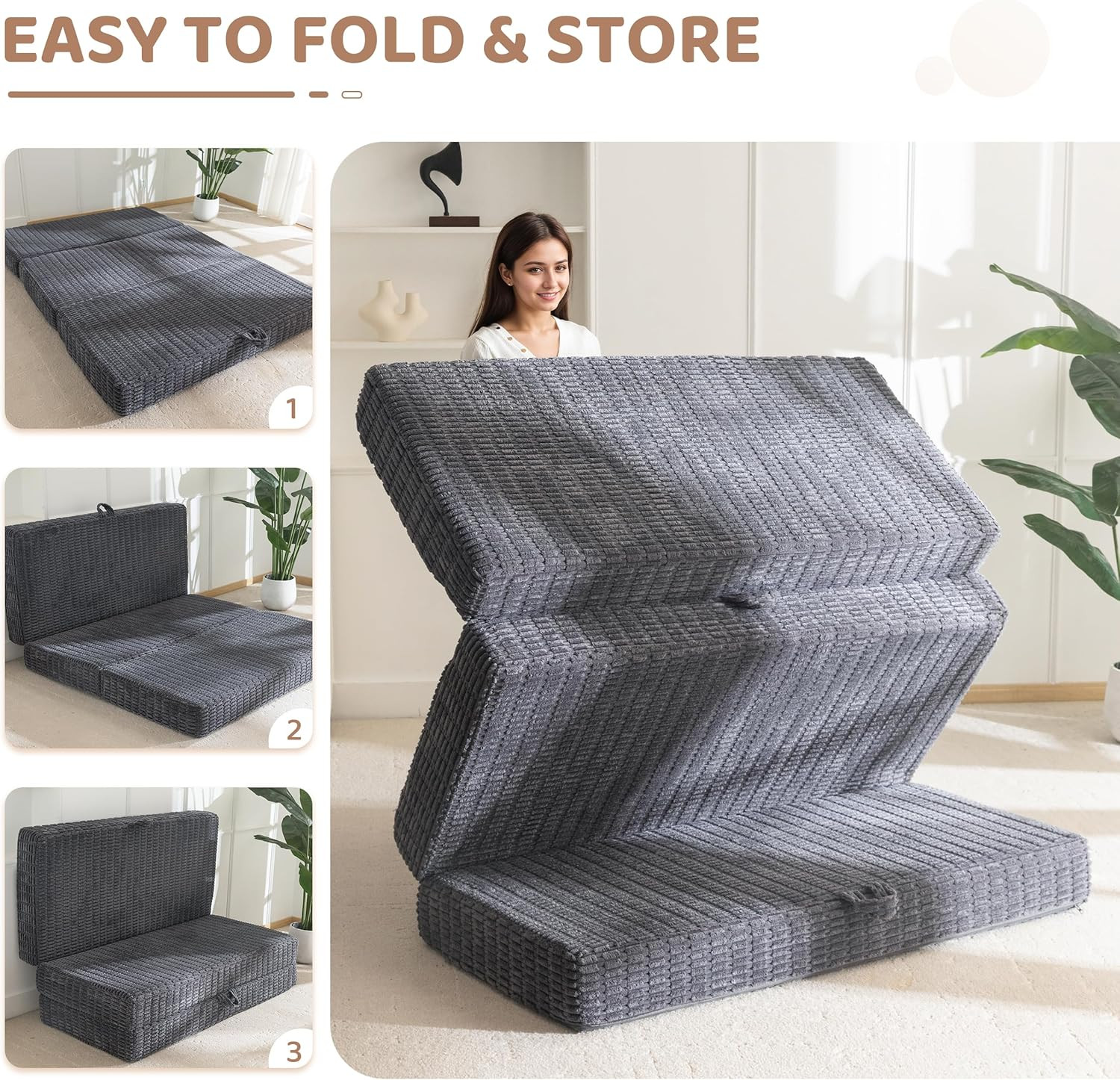 Memory Foam Tri-Folding Mattress, 6 Inch Gel Folding Mattress Topper, Foldable S