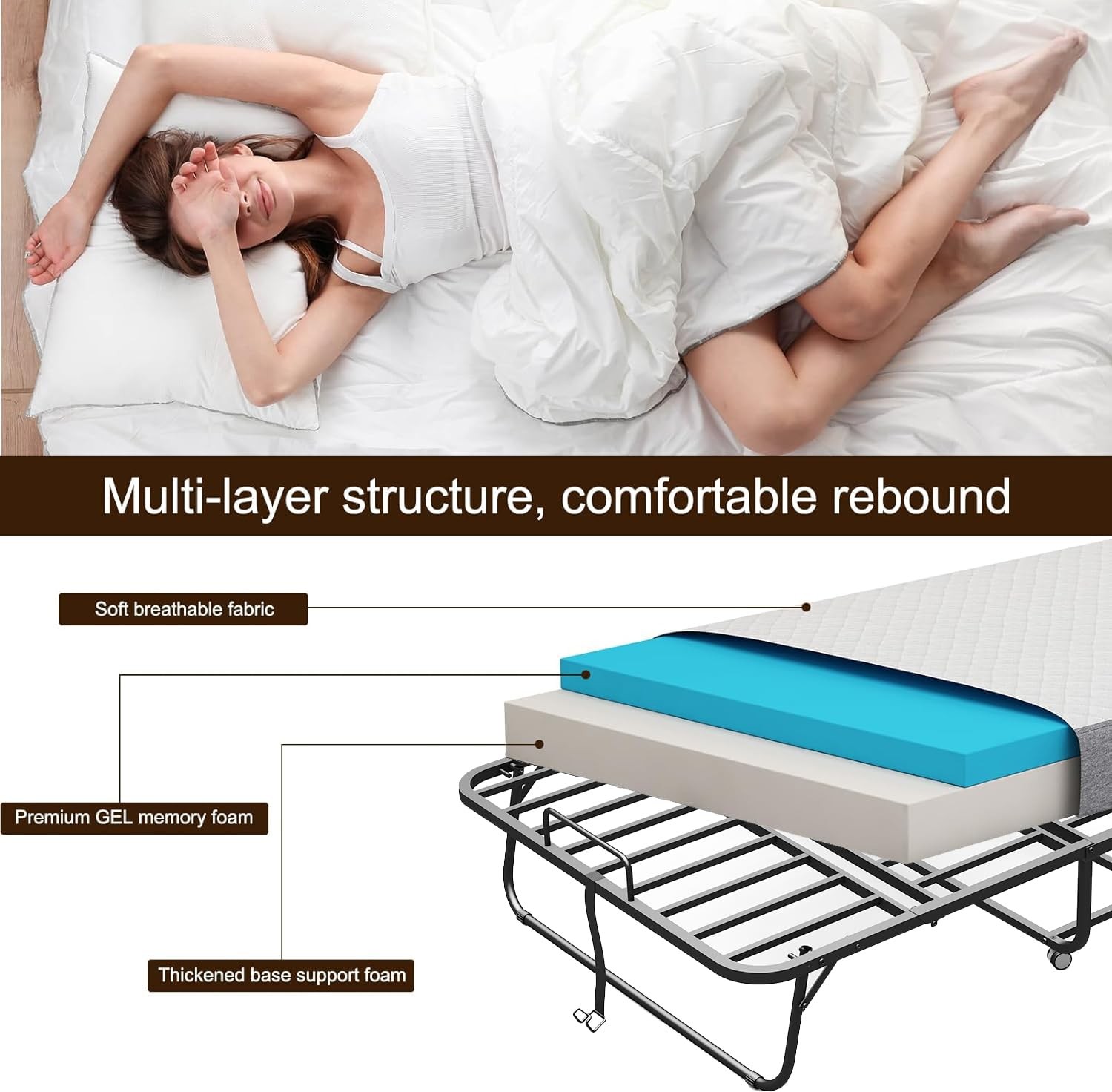 Folding Bed with Mattress for Adult – Twin Size75”x38” Portable Foldable Ro…