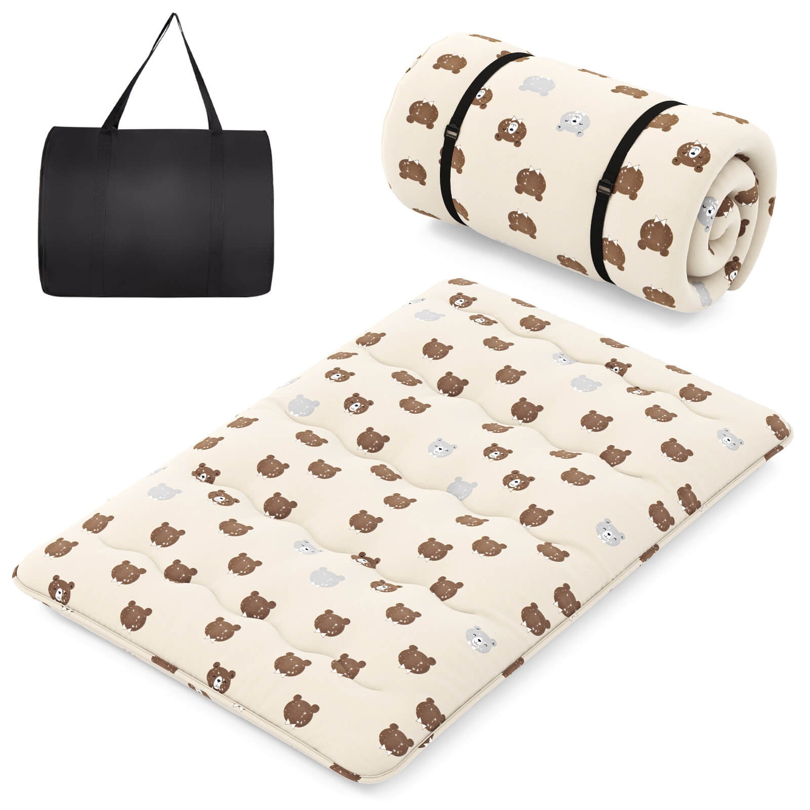 Full Futon Mattress Japanese Floor Pad Washable Cover Carry Bag Brown Bear