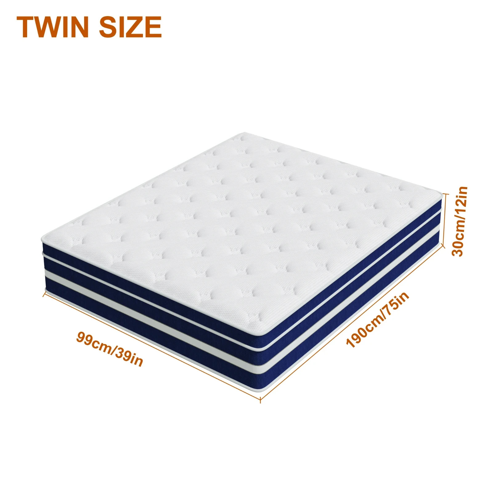 Twin 12″ Colchon Memory Foam Hibrido Cama Twin Mattress Hybrid Medium Comfort
