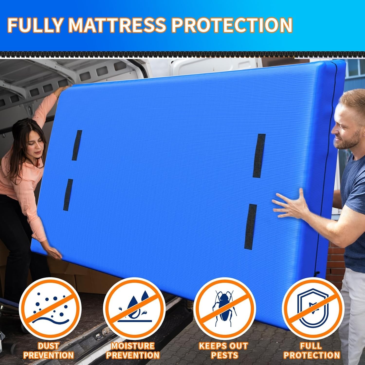 Heavy Duty Waterproof King Mattress Bag with Handles – 82”L x 79”W x 15”D