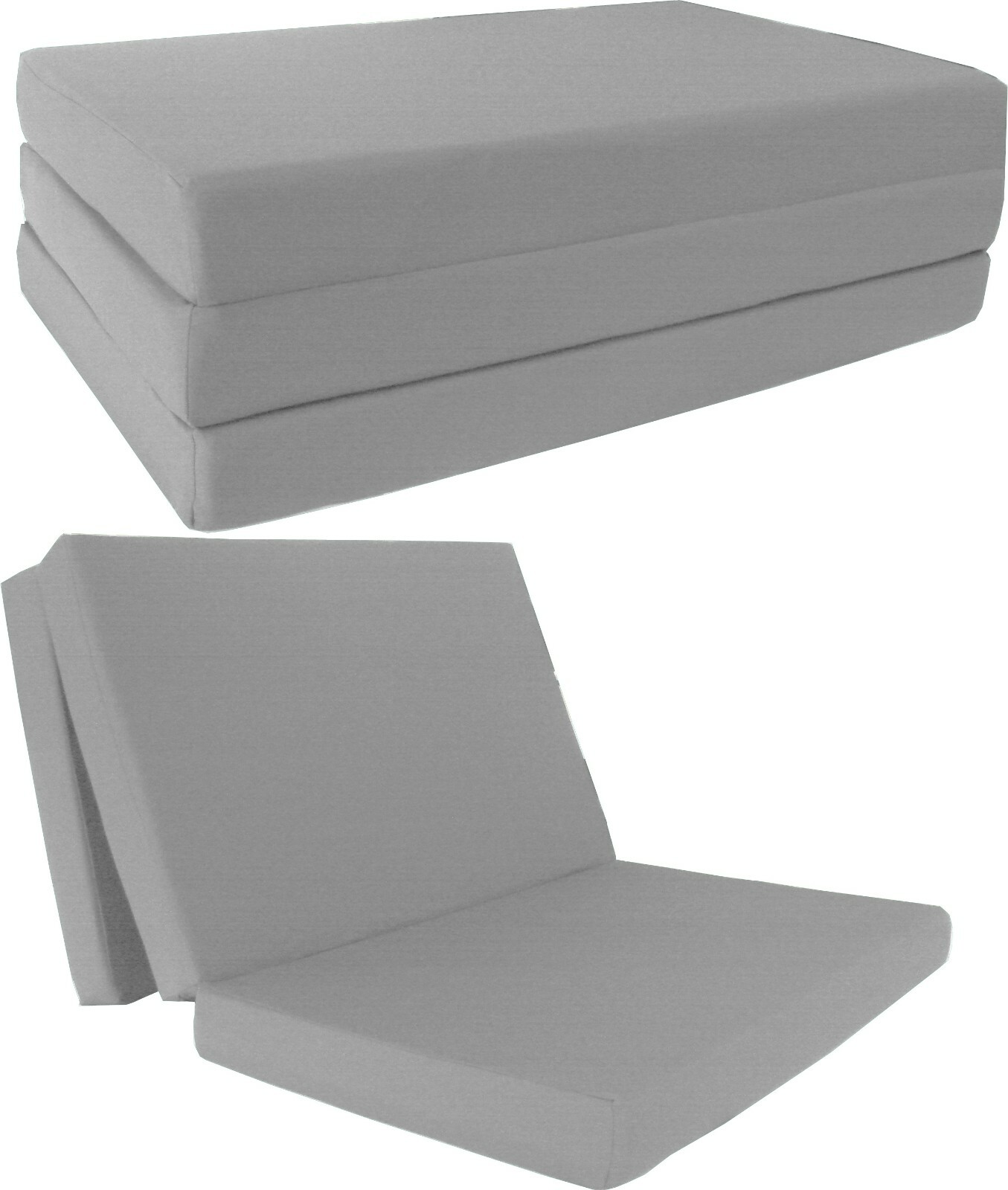 Twin Trifold Foam Beds, Foldable Mattresses, Cushions, Seats 4x39x75, Gray