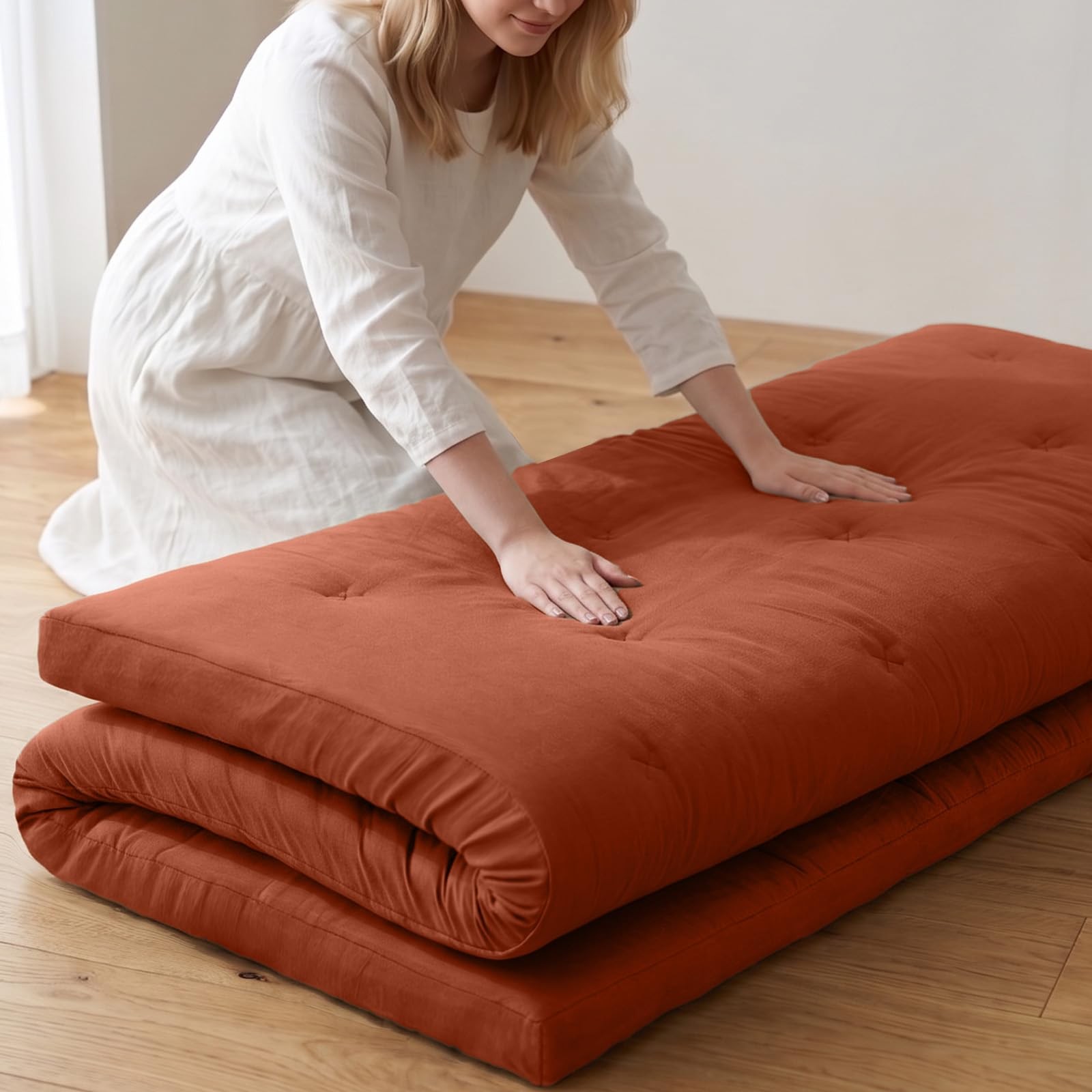 Japanese Floor Futon Mattress Twin Size 75″x 39″, 100% Cotton Cover 4″ Thicke…