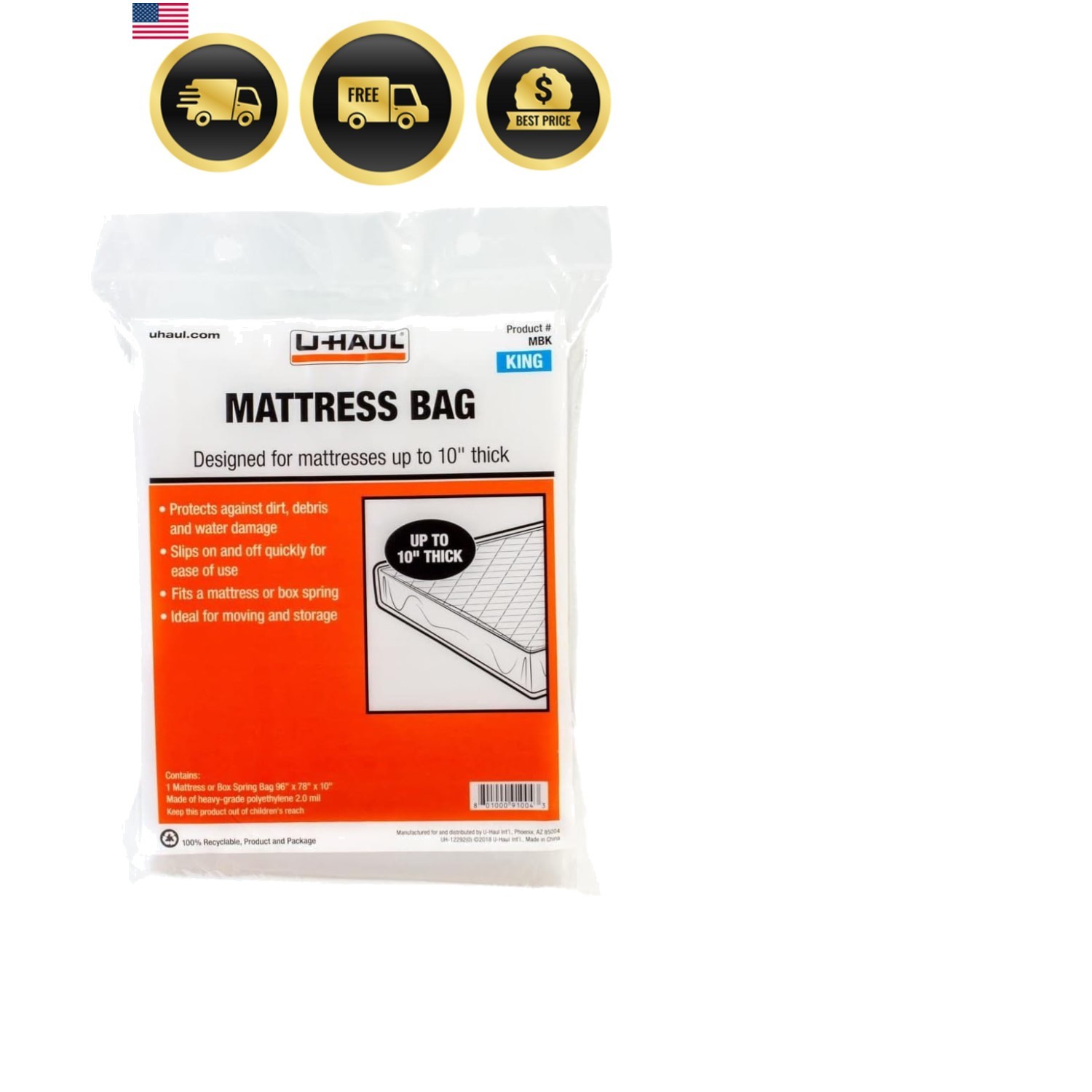 Reusable King Mattress Bag for Moving & Storage – Measures 96” x 78” x 10”