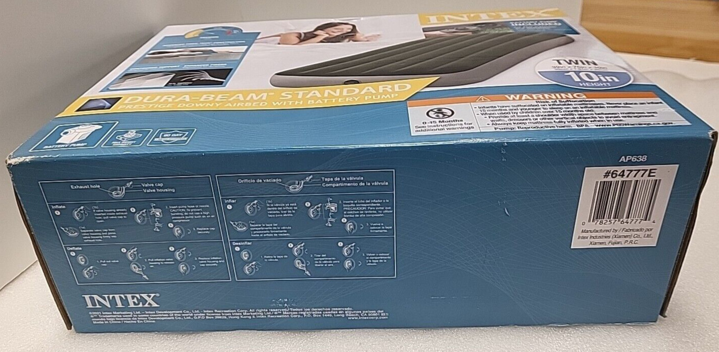 Intex Dura-Beam Standard Prestige Downy Twin Airbed w/ Battery Pump 39″x75″x10″