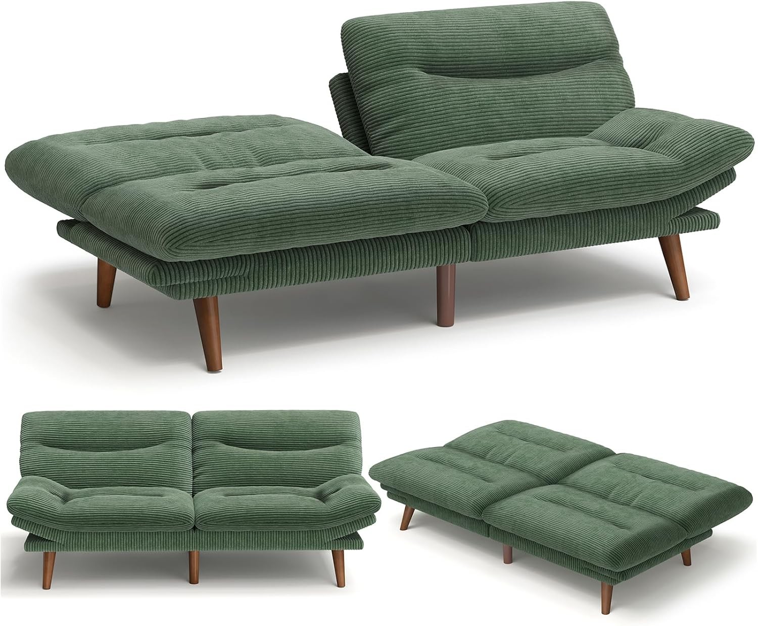 ada 75″ Convertible Futon Sofa Bed, Corduroy Folding Futon Set with