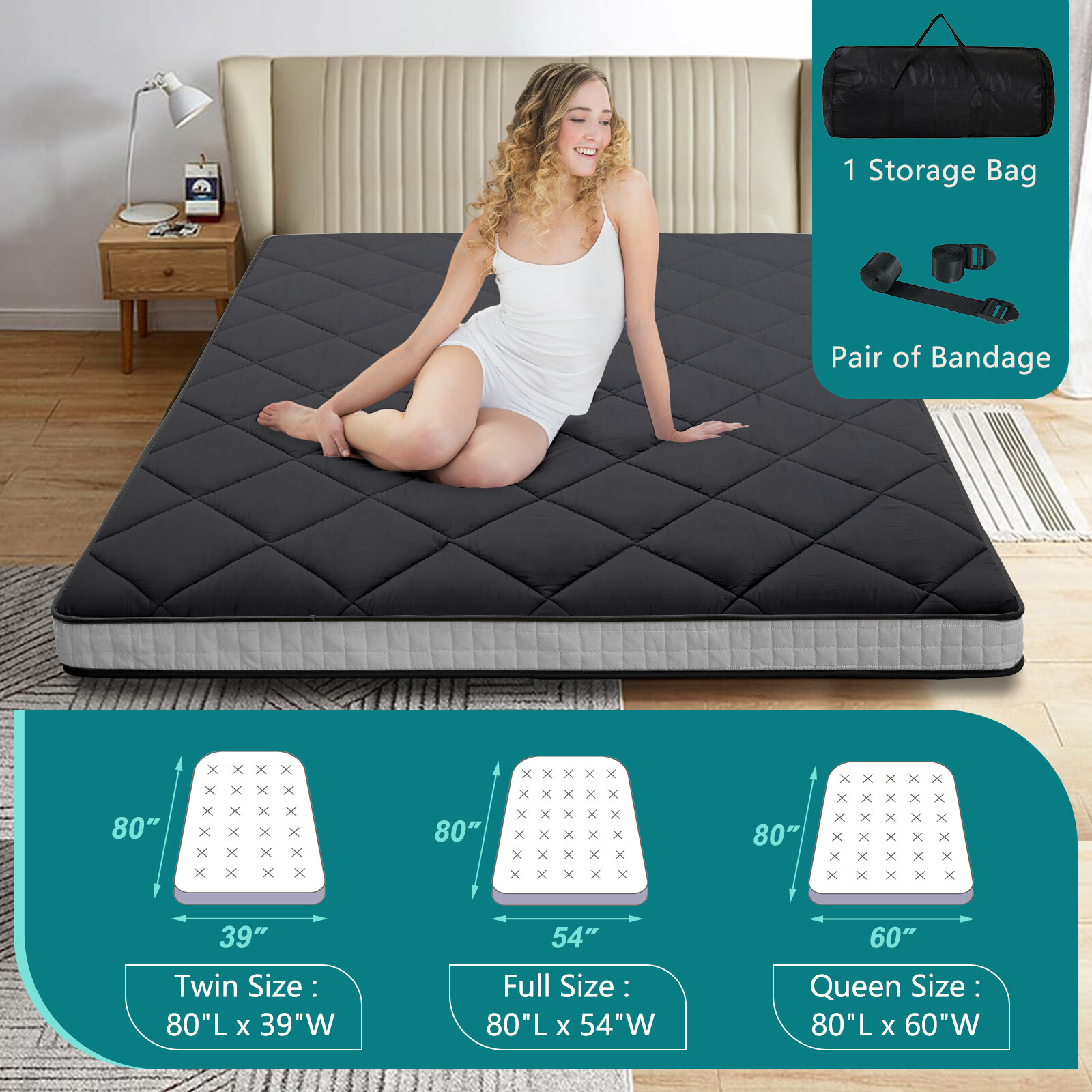 Japanese Floor Mattress Futon Mattress Foldable Roll Up Sleeping Tatami Mat New