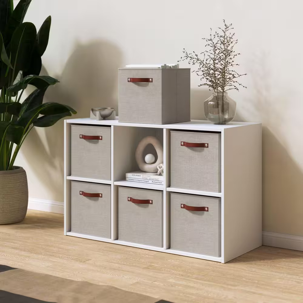 Beige 13 In. X 13 In. X 13 In. Linen Fabric Decorative Kallax Storage Cube Bin (