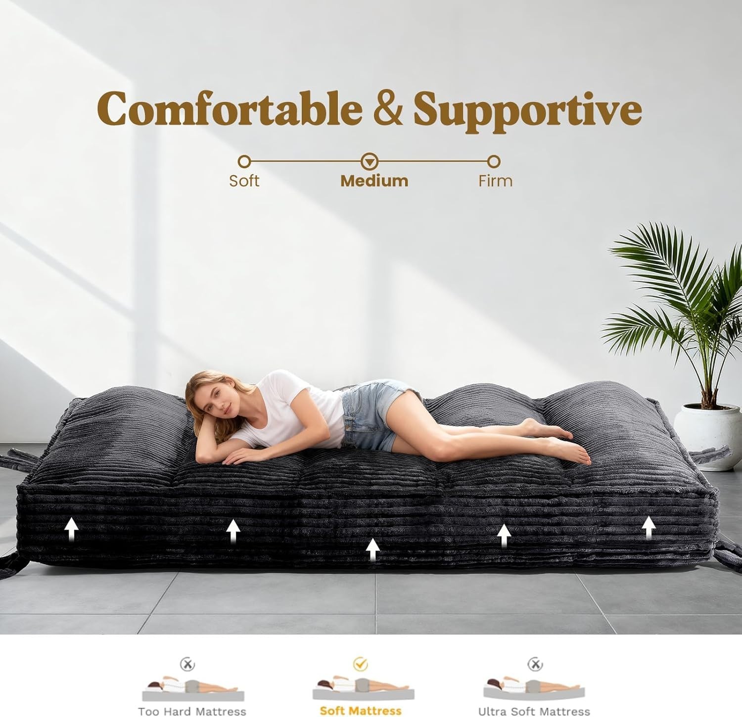 10″ Futon Mattress Queen Size Futons Sofa Couch Bed with Straps Thick Corduroy