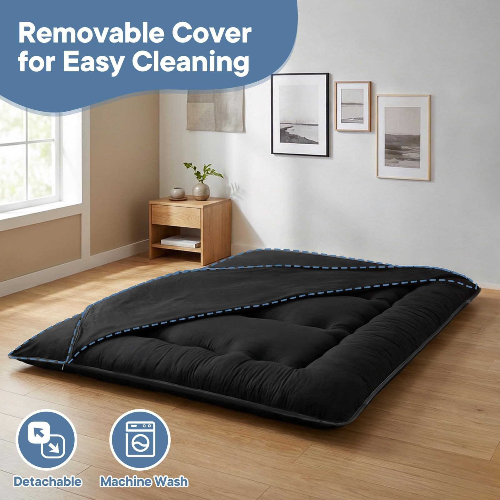 Japanese Floor Mattress Twin Size, Futon Mattress Foldable with Removable Was…