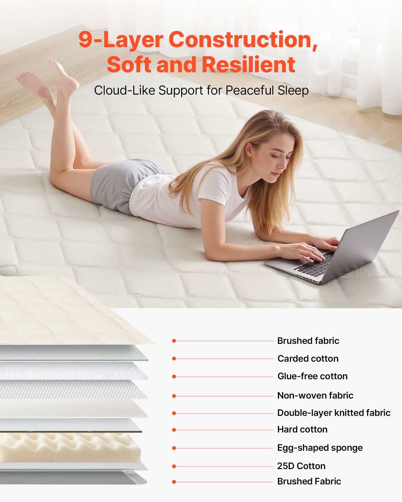 VEVOR Japanese Tatami Mattress Queen Foldable Futon Mat with Storage Bag White