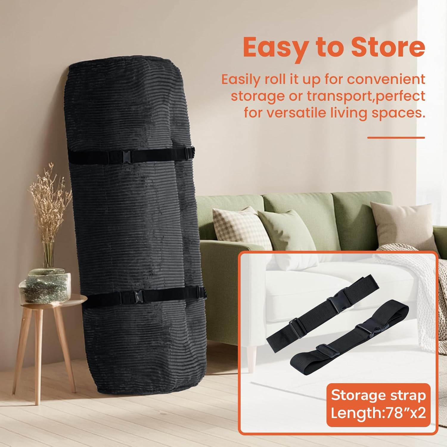 Full Size 8″ Futon Mattress with Shredded Foam & Storage Straps – Corduroy