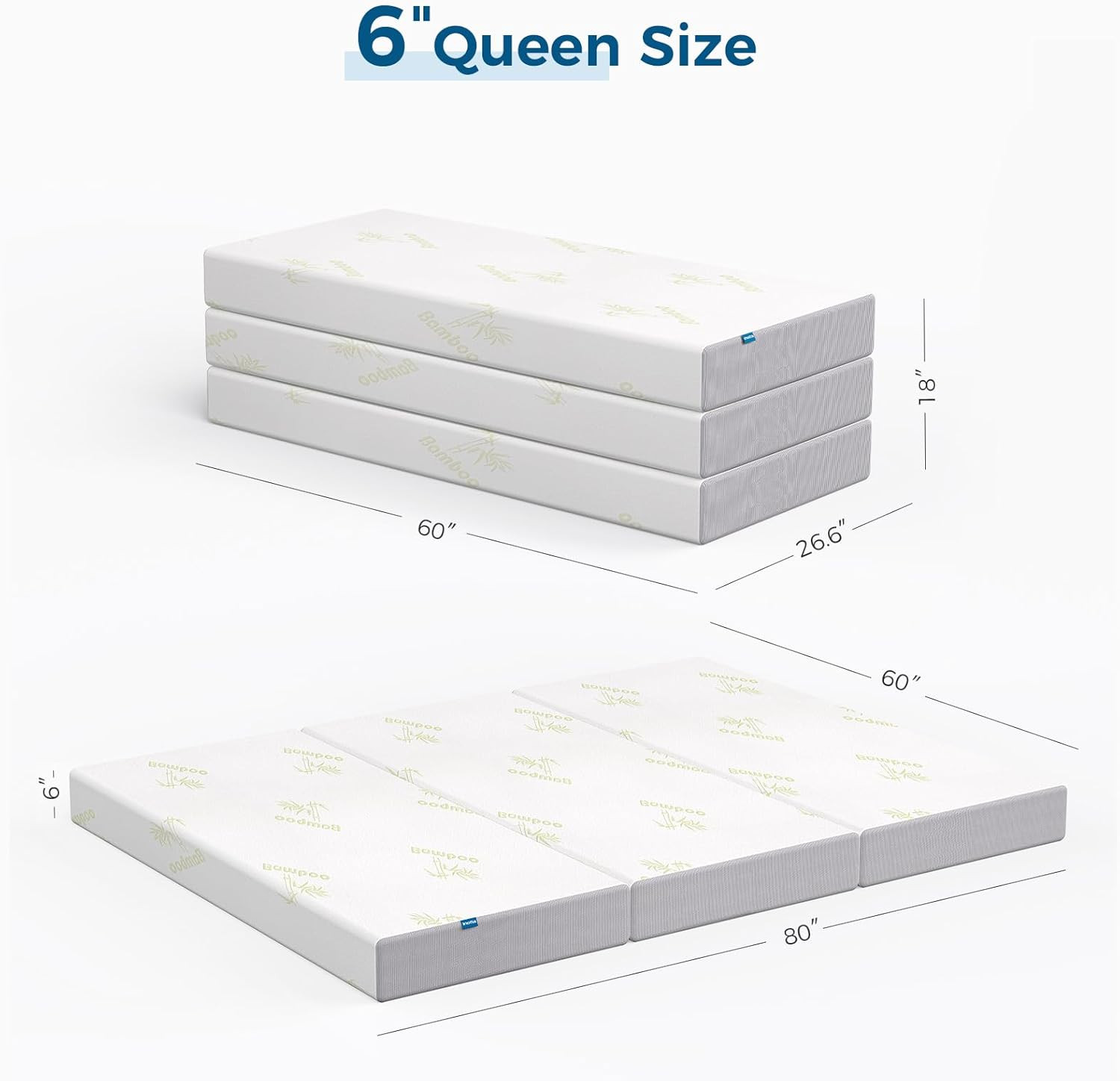 Queen Size 6″ Folding Memory Foam Mattress with Removable Cover – Medium Firm