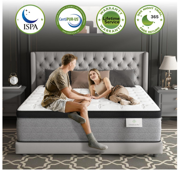 Onlylucky King Mattress 12 Inch Hybrid Firm 7 Zone Pocket Spring Support Bed
