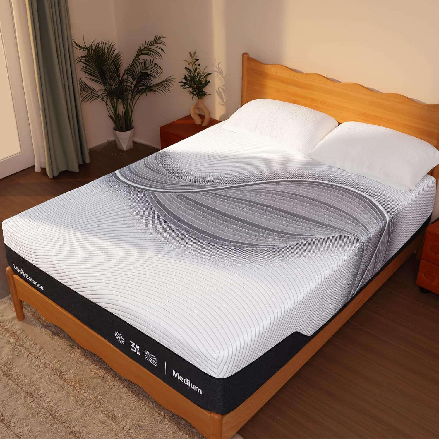 12″ Queen Hybrid Mattress – Bamboo Charcoal Gel, Back Pain Relief, CertiPUR-US