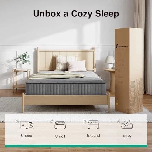 8″ Twin Hybrid Mattress in a Box – Gel Memory Foam, Pocketed Springs, Back Pain