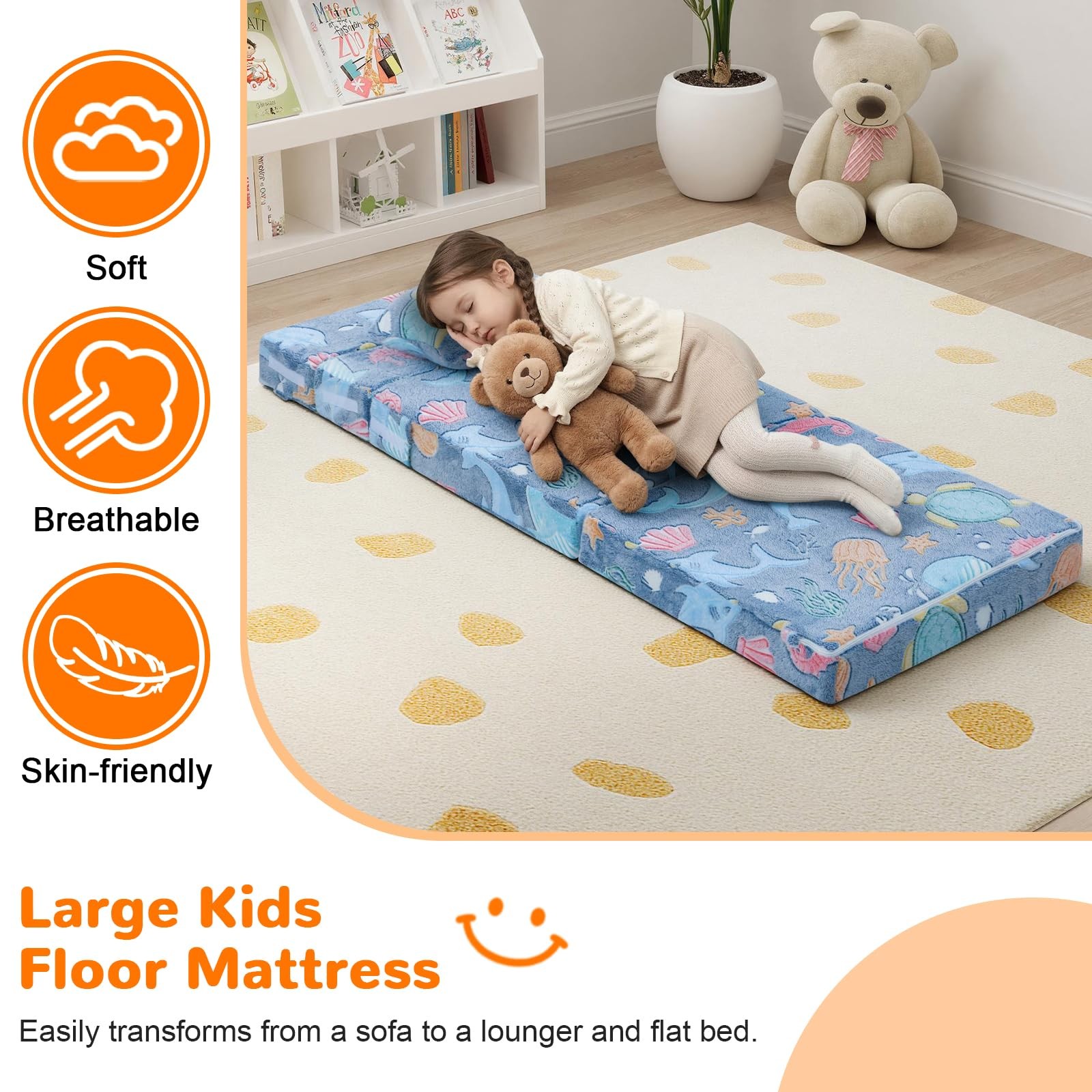 Foldable Futon Chair Bed for Kids, Glow Tri-fold Sofa Bed Convertible Toddler…