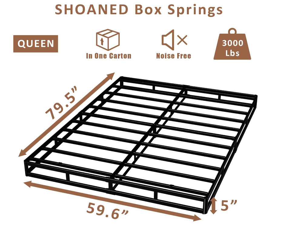 Queen Size Box Springs – 5 Inch Low Profile Mattress Foundation No Noise Heavy D
