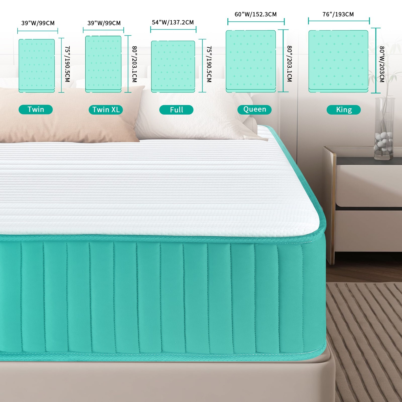 12″ Full Queen King Size Cooling Gel Memory Foam Hybrid Spring Mattress In a Box