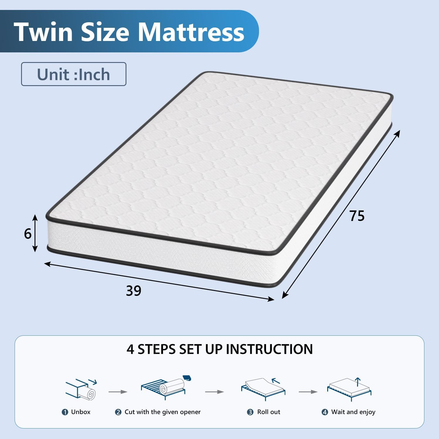 6 Inch Hybrid Twin Mattress – Memory Foam & Innerspring, Medium Firm, CertiPUR-U