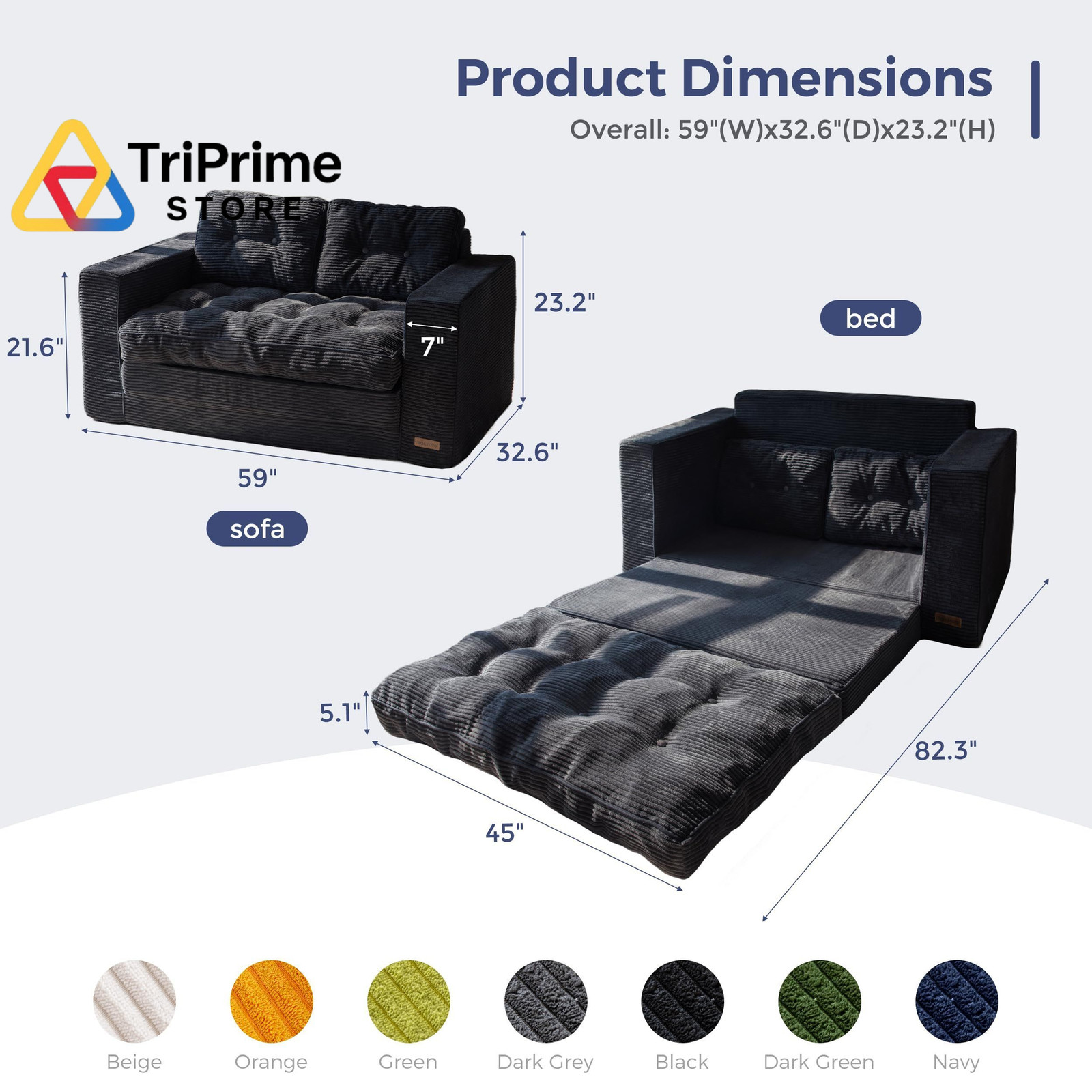 MAXYOYO Convertible Sofa Bed, Pull Out Loveseat 59″ Tri-fold Loveseat, Black