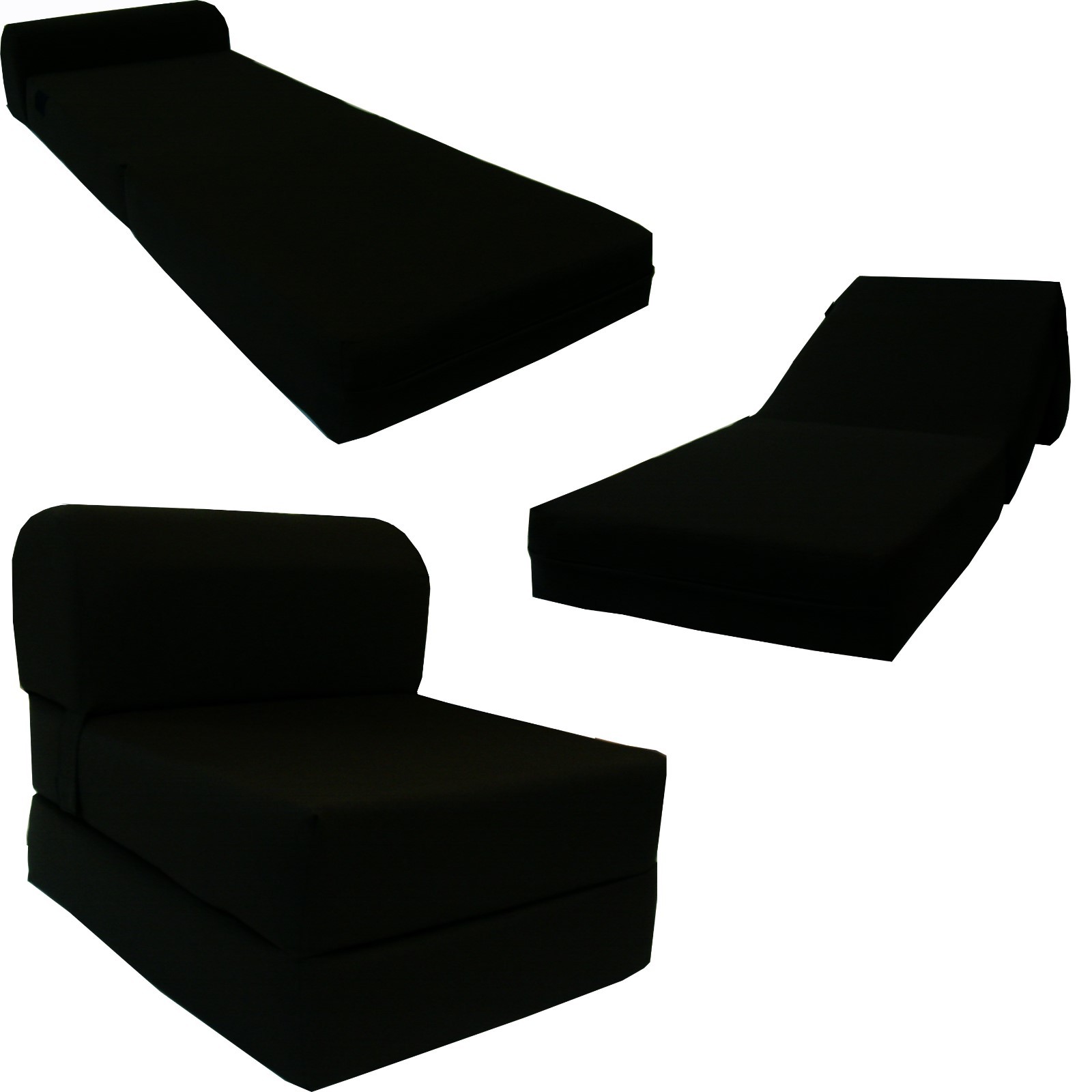 Black 6 x 24 x 70 Sleeper Chair Folding Foam Bed, High Density Foam 1.8 lbs