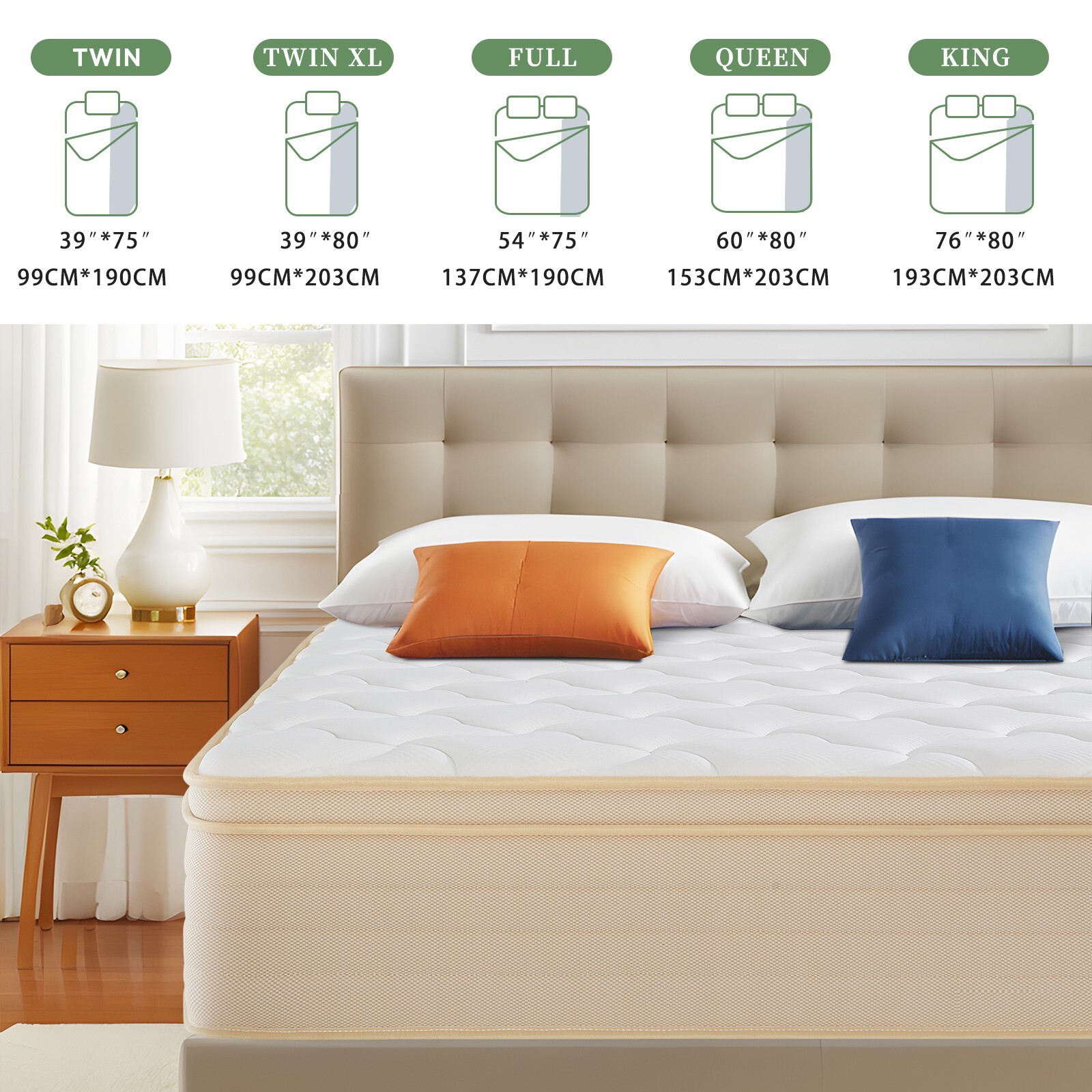 Hbaid 10″ 12″ Pocket Spring Hybrid Mattress, Twin Txl Full Queen King Size