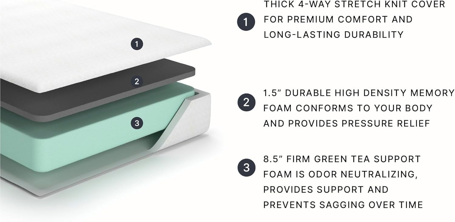Fiberglass-Free Twin Mattress – 10” Gel Infused Memory Foam for Pressure Relief
