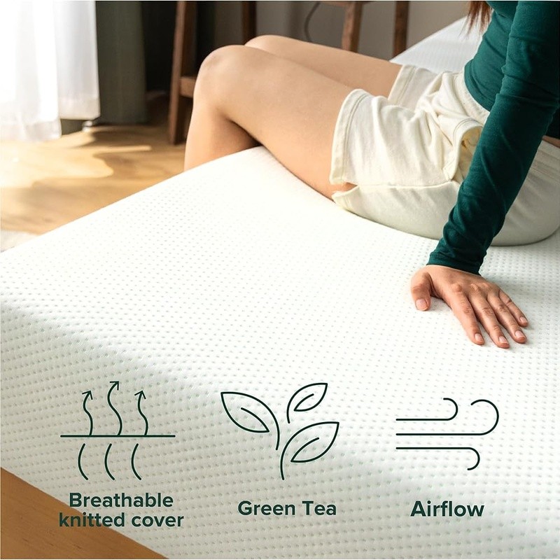 5 Inch Twin Green Tea Memory Foam Mattress Fiberglass free Medium Firm